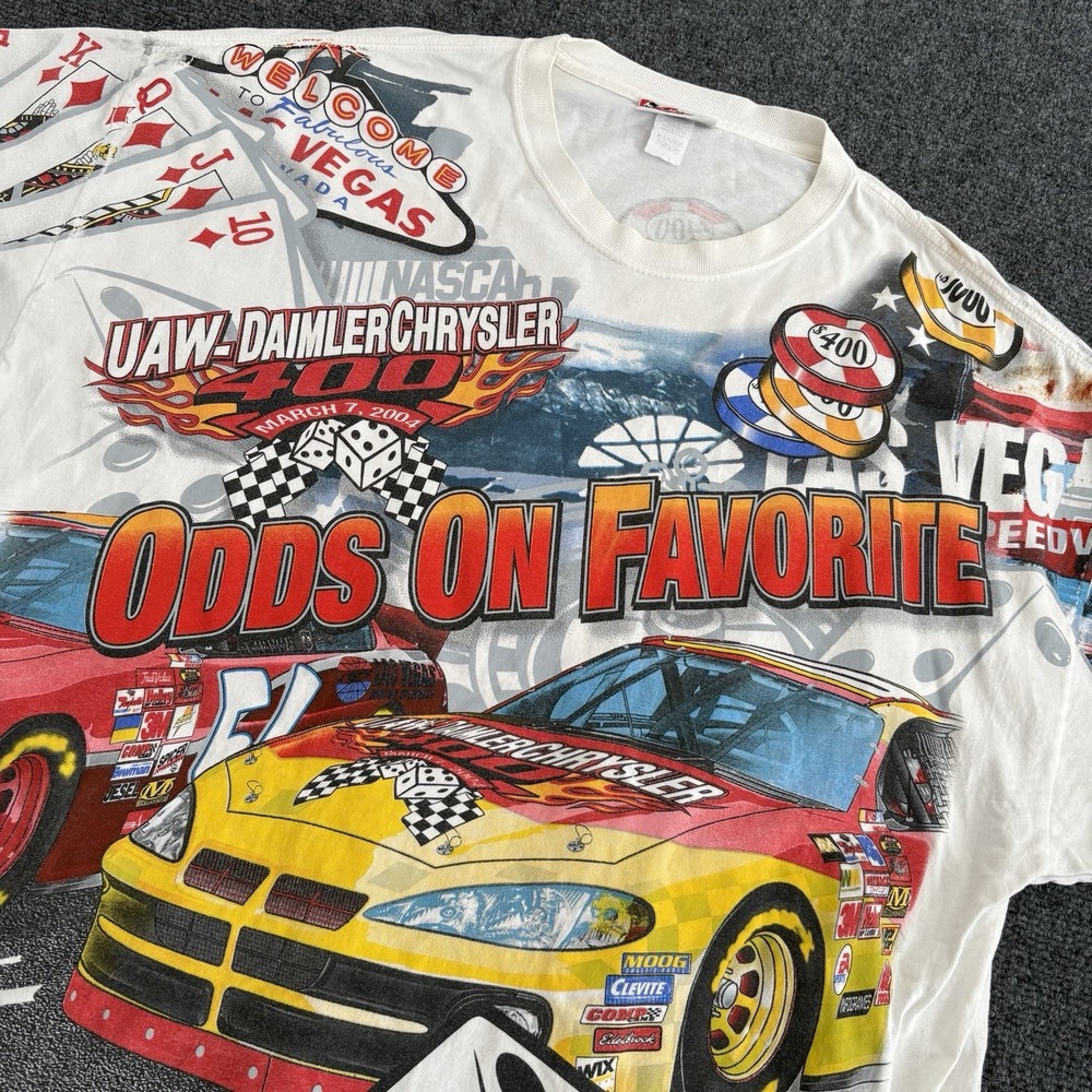 Vintage Y2K Nascar Vegas Speedway‎ Racing All Over Print 2 Sided XL Tee USA Made